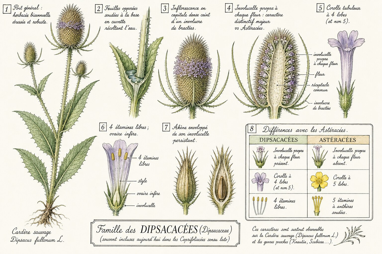 Planche des caractères distinctifs de la famille des Dipsacacées