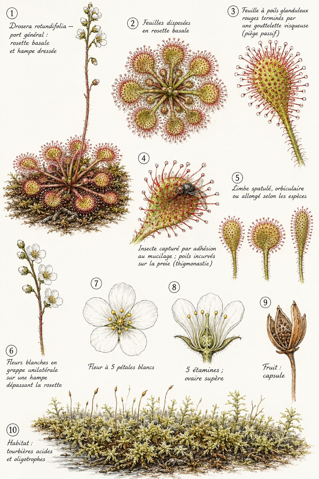 Planche des caractères distinctifs de la famille des Droséracées
