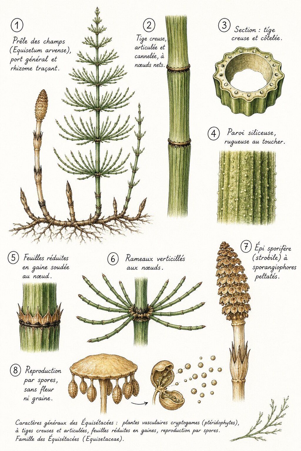 Planche des caractères distinctifs de la famille des Equisétacées