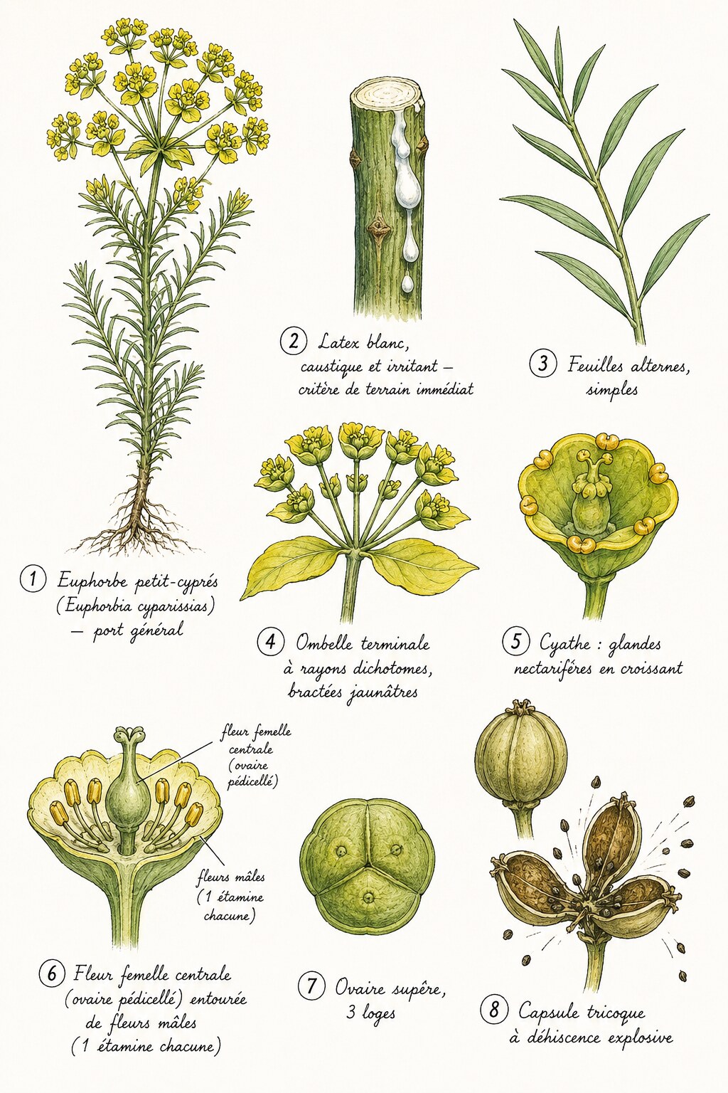 Planche des caractères distinctifs de la famille des Euphorbiacées