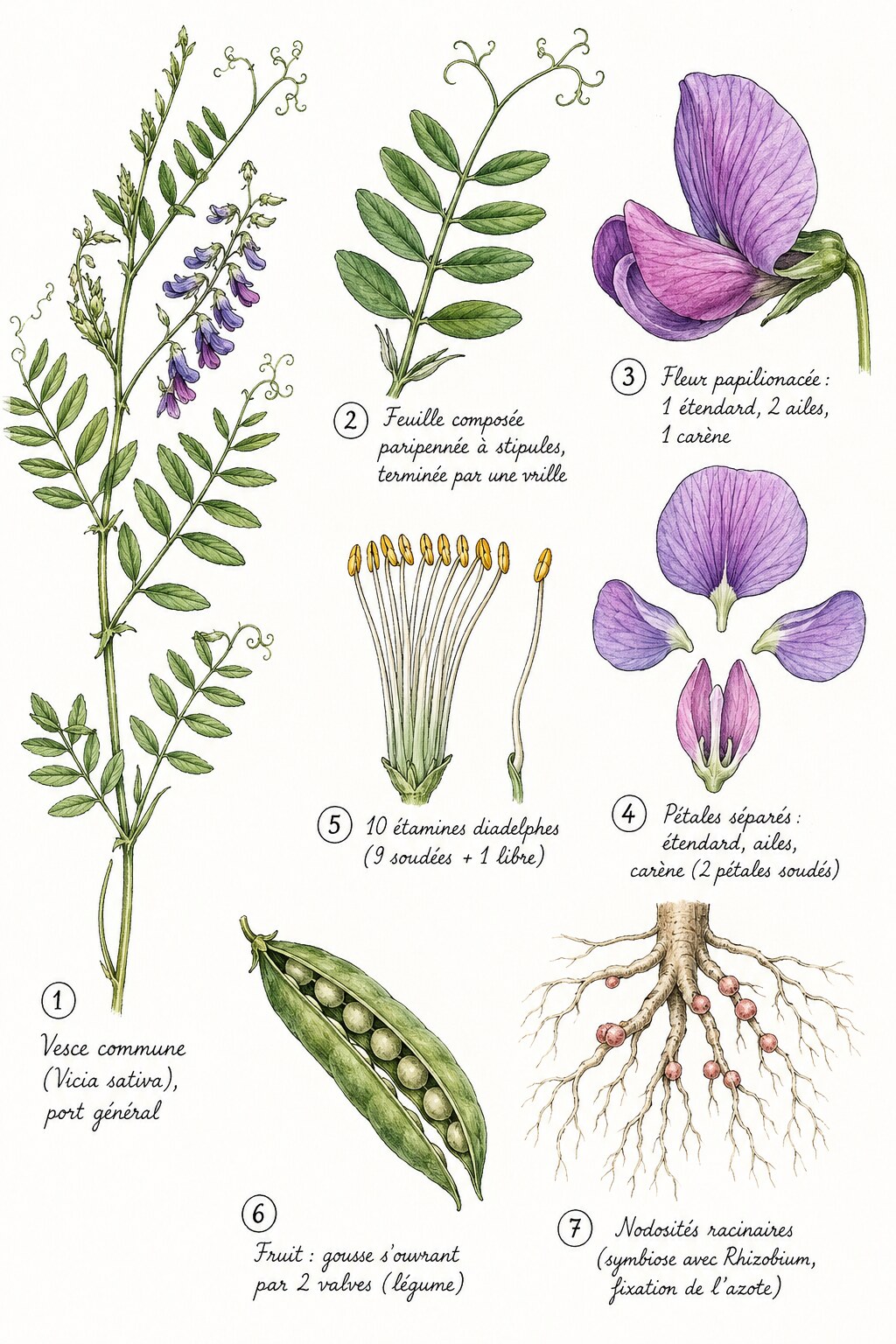 Planche des caractères distinctifs de la famille des Fabacées