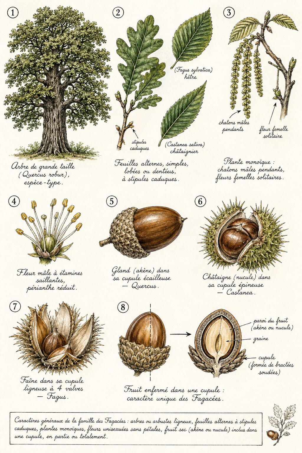 Planche des caractères distinctifs de la famille des Fagacées