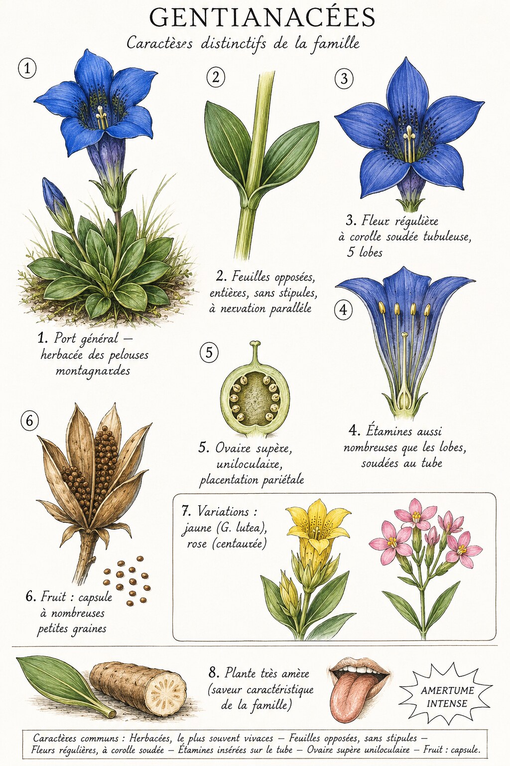 Planche des caractères distinctifs de la famille des Gentianacées