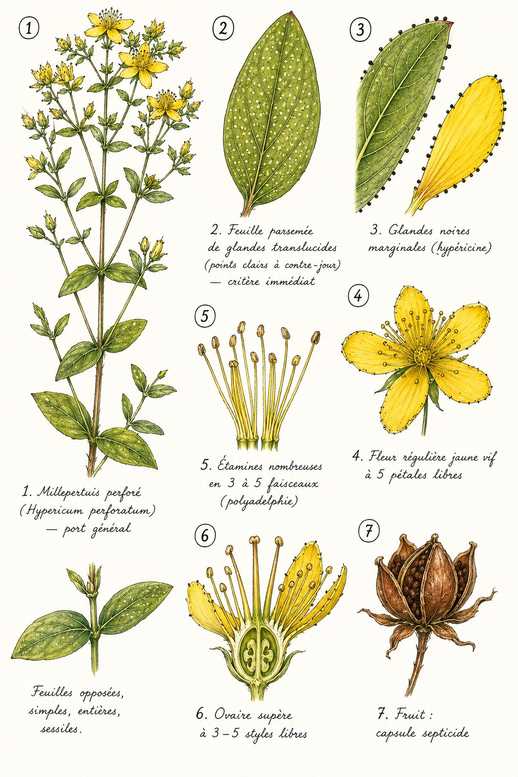 Planche des caractères distinctifs de la famille des Hypéricacées