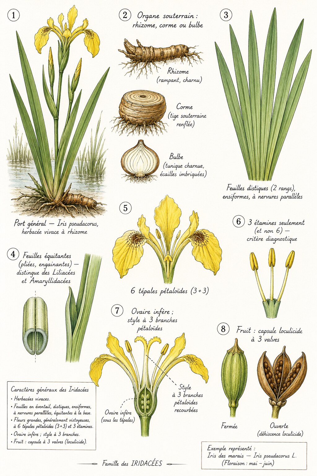 Planche des caractères distinctifs de la famille des Iridacées