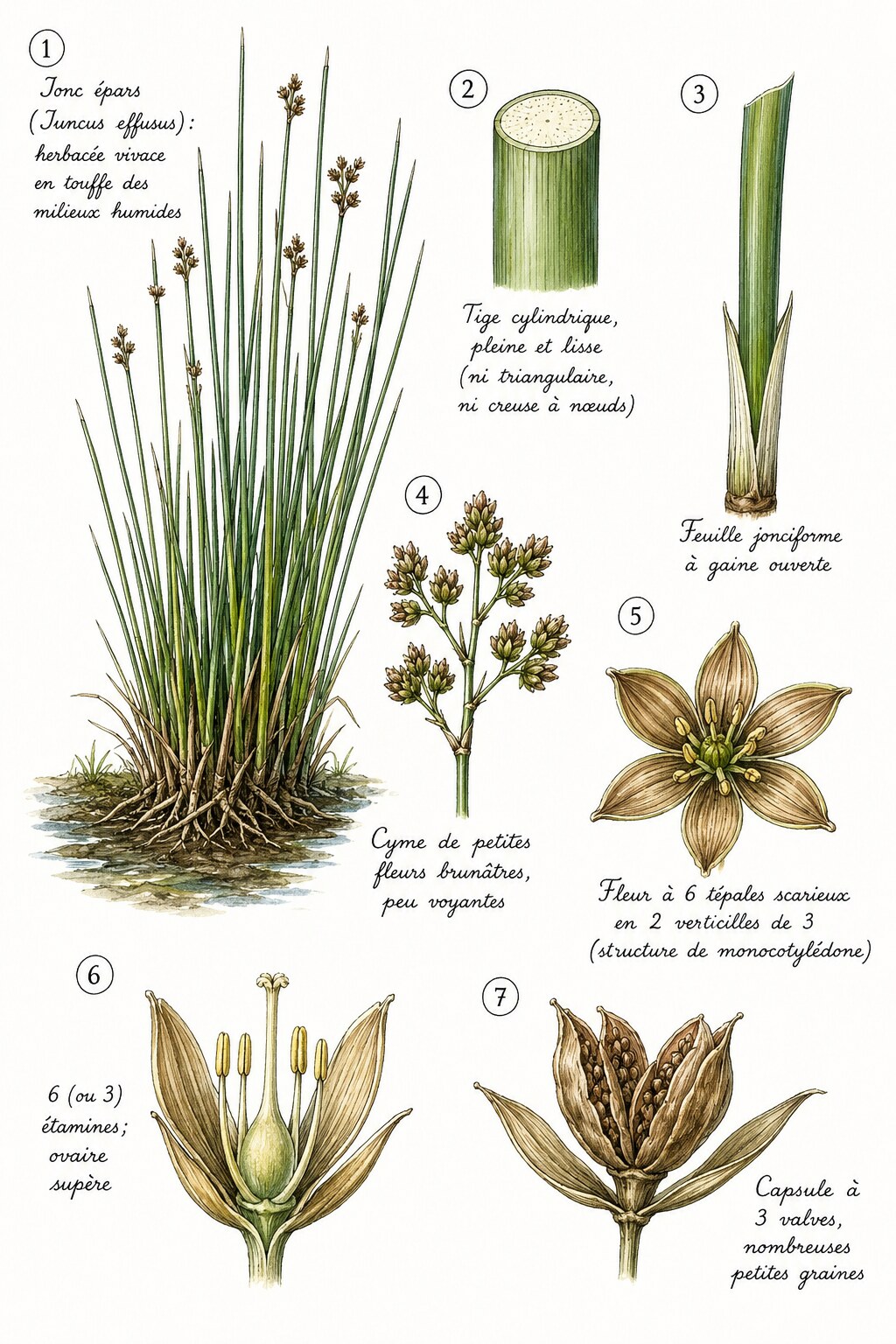 Planche des caractères distinctifs de la famille des Joncacées
