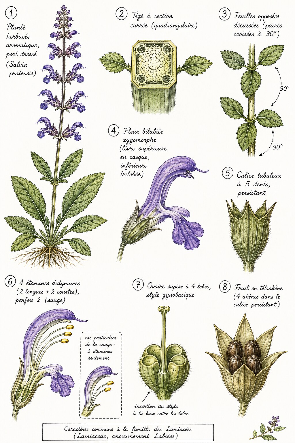 Planche des caractères distinctifs de la famille des Lamiacées