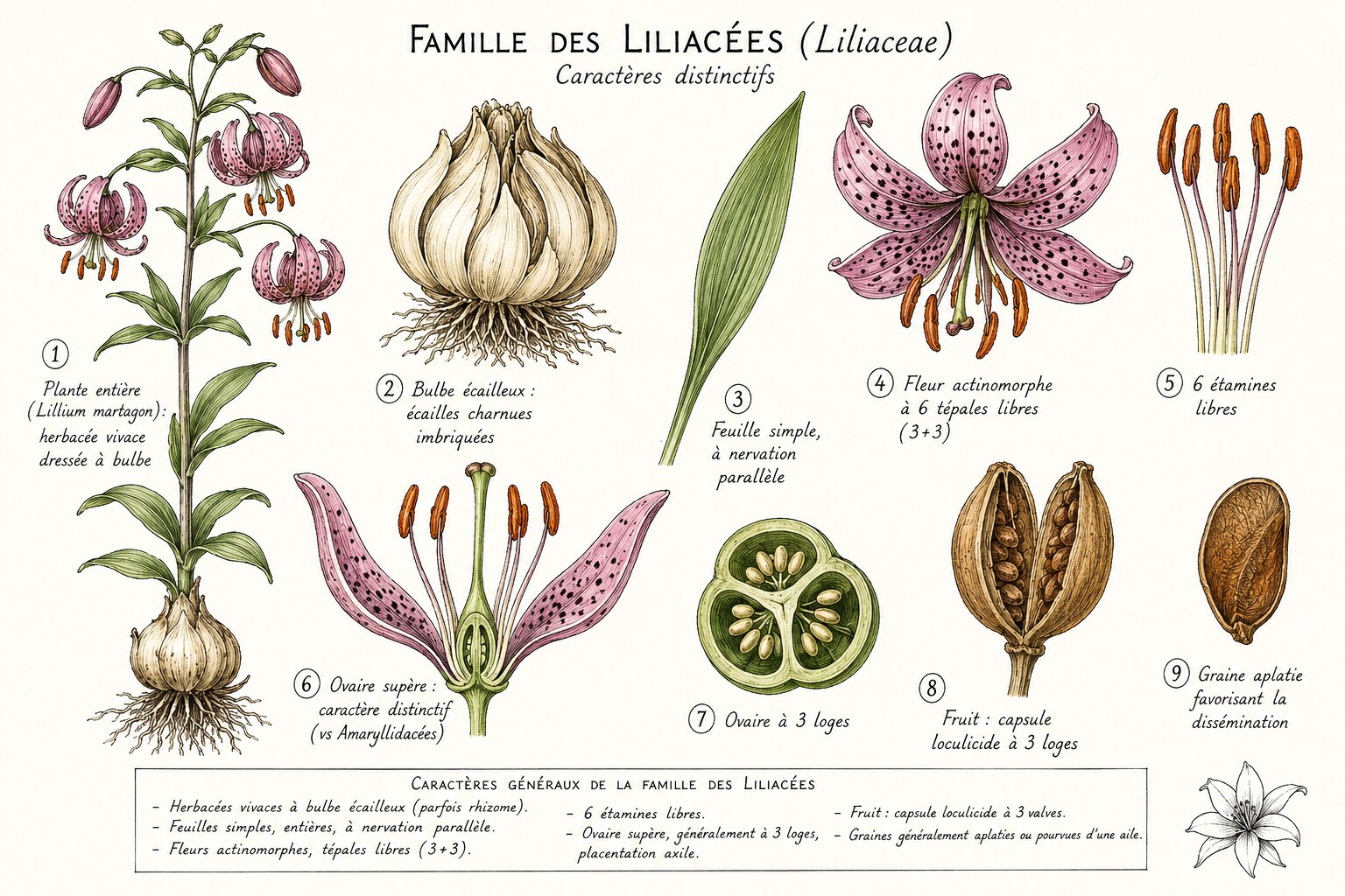 Planche des caractères distinctifs de la famille des Liliacées