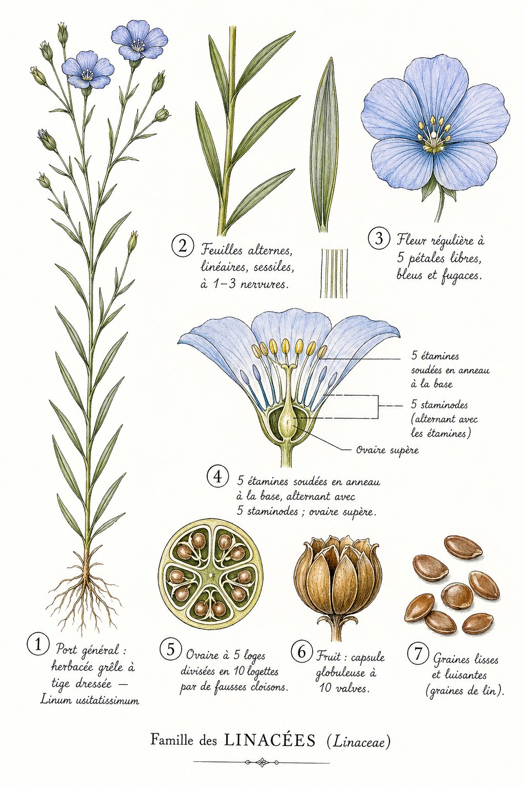 Planche des caractères distinctifs de la famille des Linacées