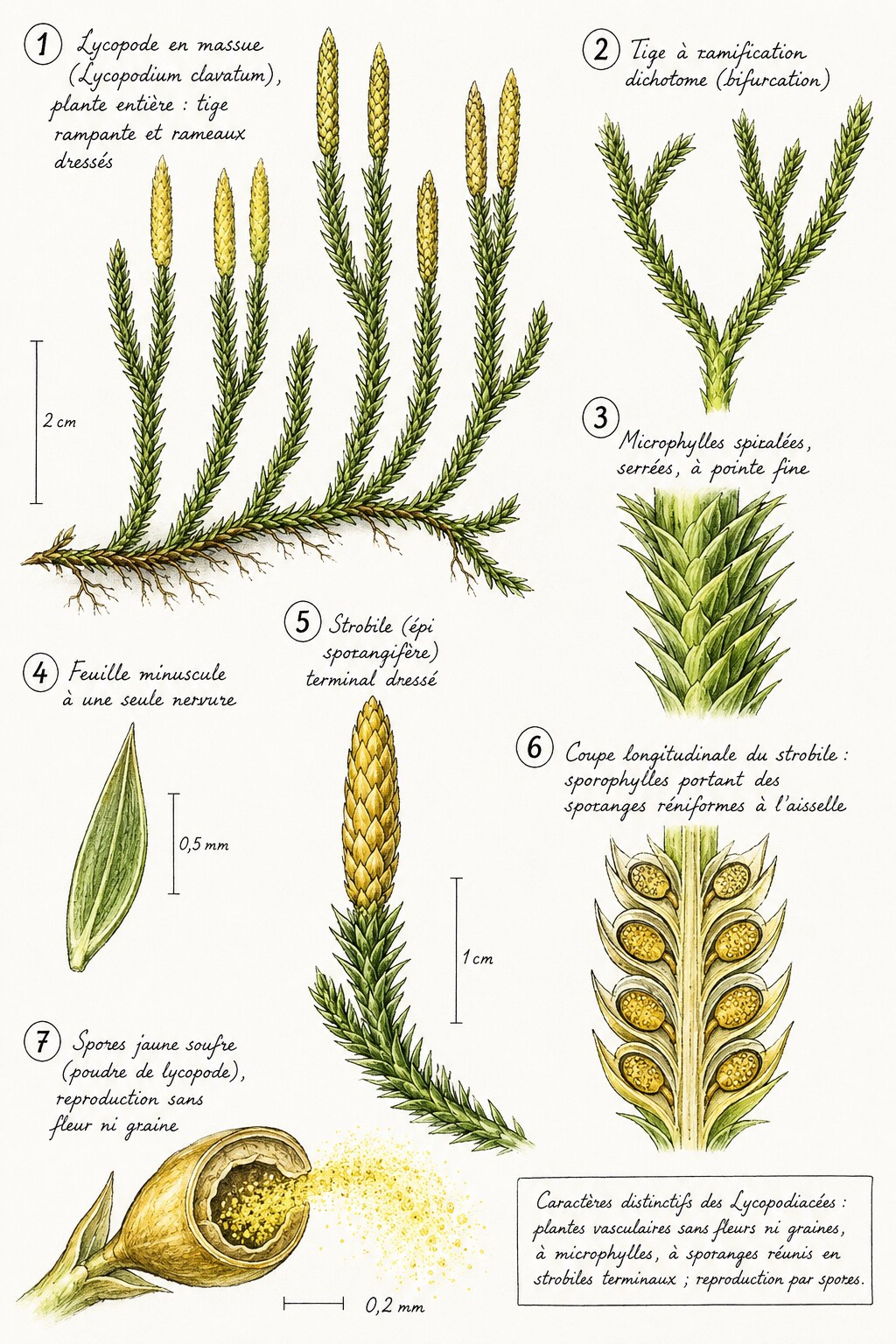 Planche des caractères distinctifs de la famille des Lycopodiacées