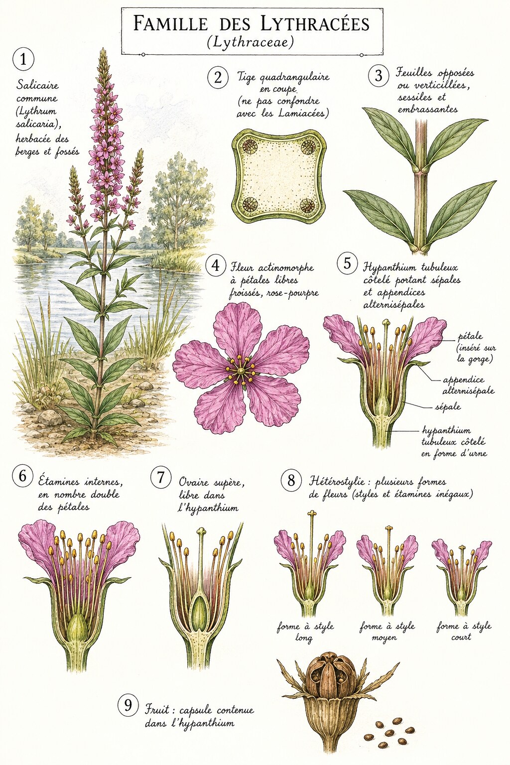 Planche des caractères distinctifs de la famille des Lythracées