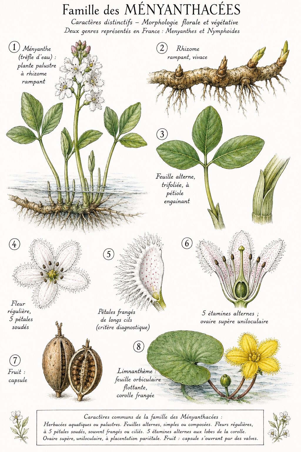Planche des caractères distinctifs de la famille des Ményanthacées