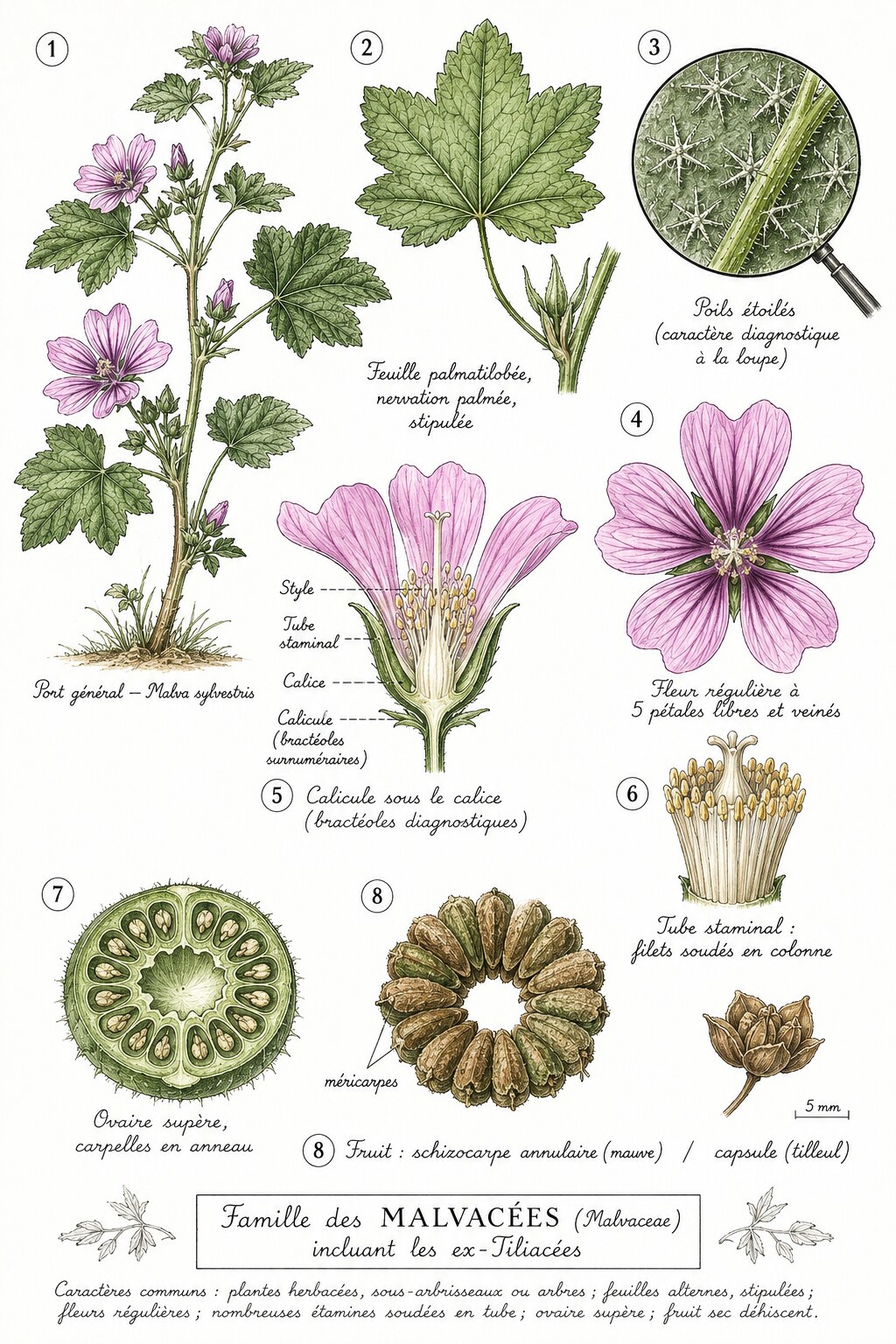 Planche des caractères distinctifs de la famille des Malvacées