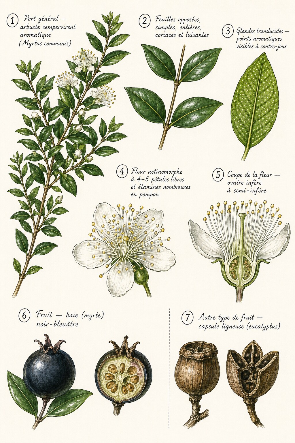 Planche des caractères distinctifs de la famille des Myrtacées