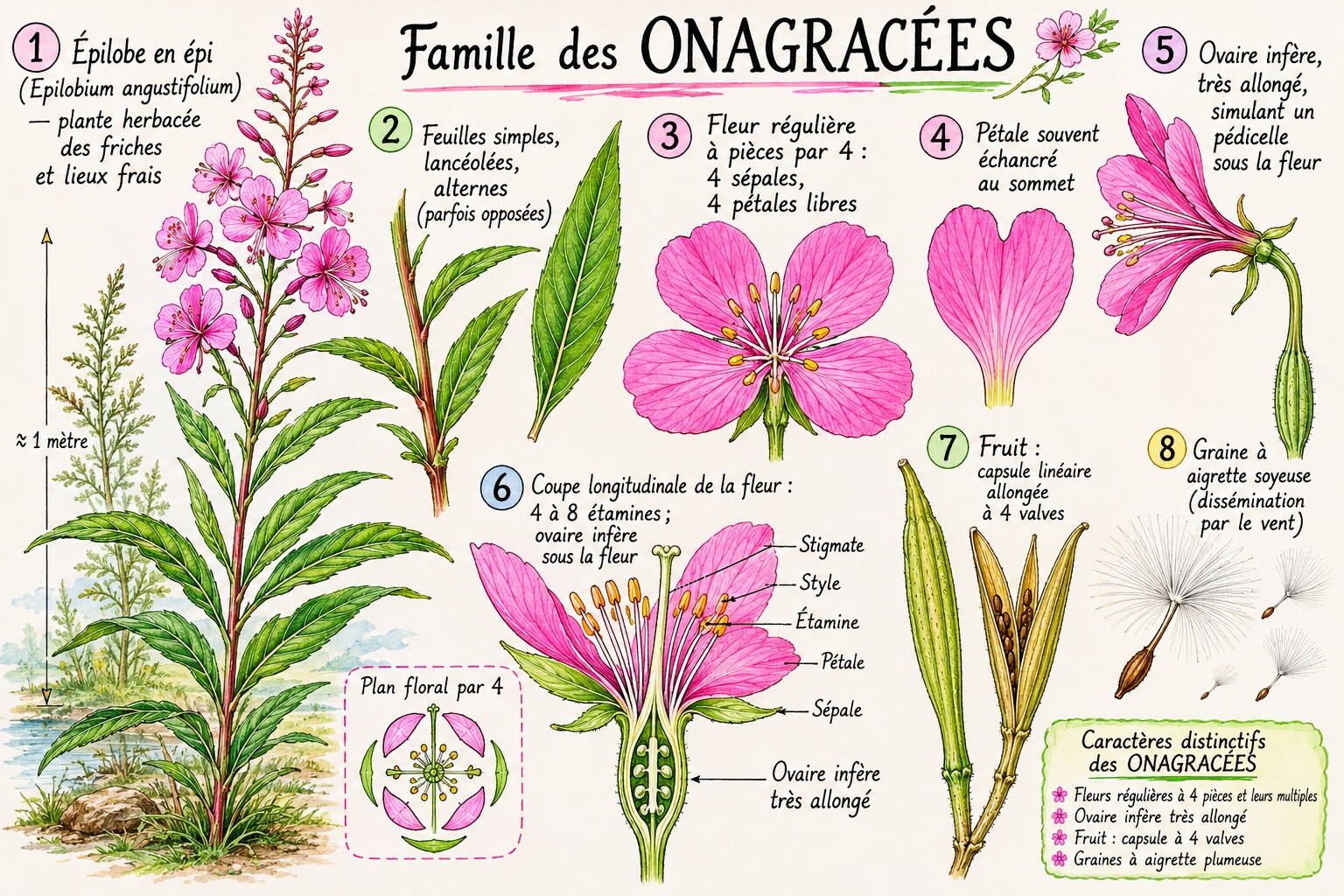 Planche des caractères distinctifs de la famille des Onagracées