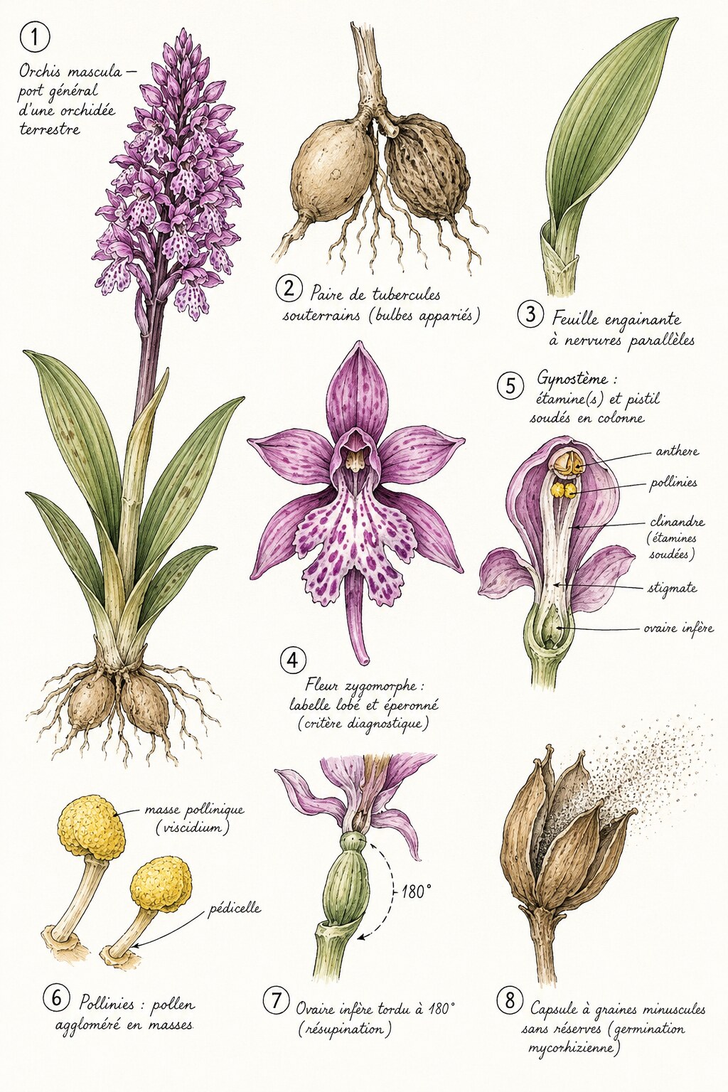 Planche des caractères distinctifs de la famille des Orchidacées