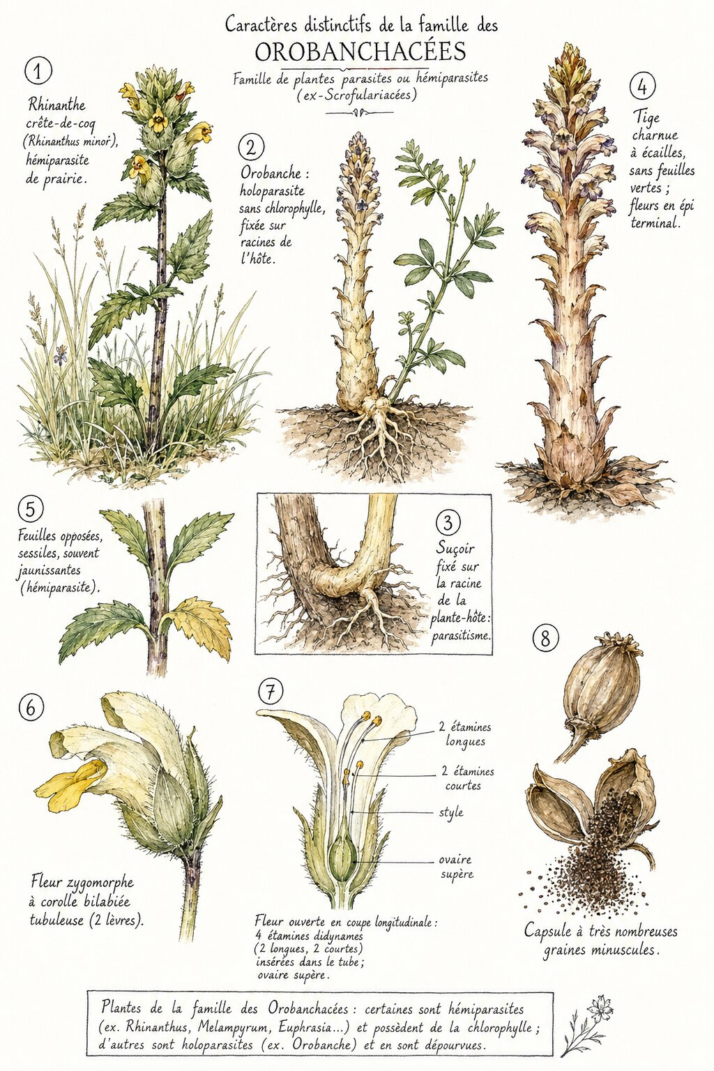 Planche des caractères distinctifs de la famille des Orobanchacées