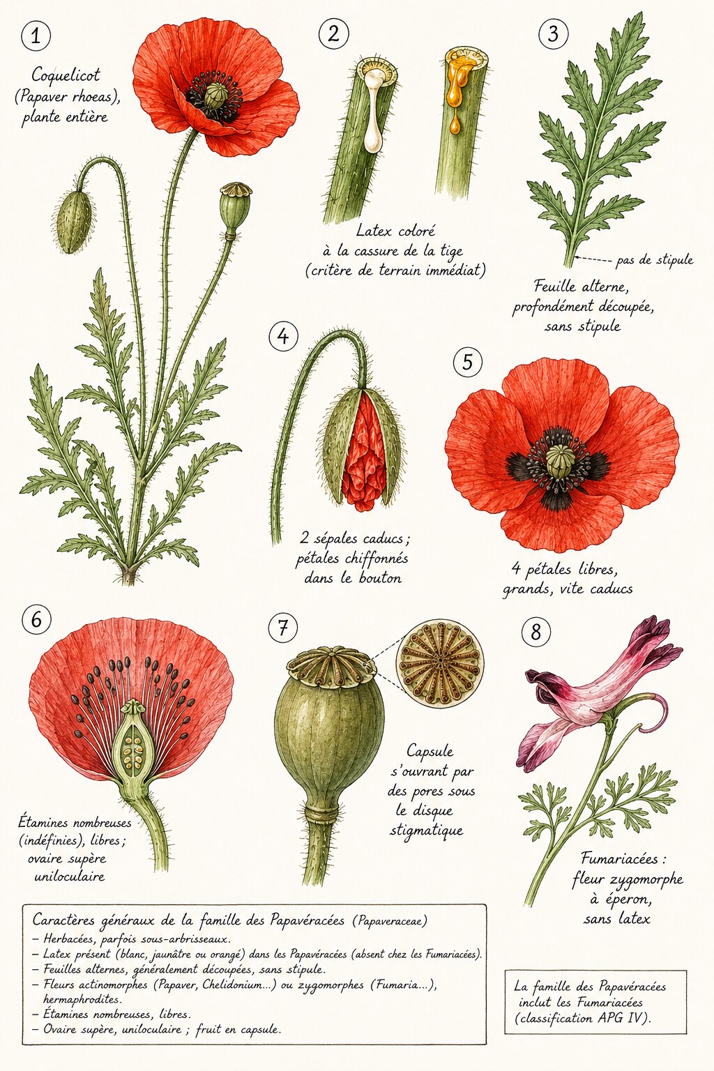 Planche des caractères distinctifs de la famille des Papavéracées