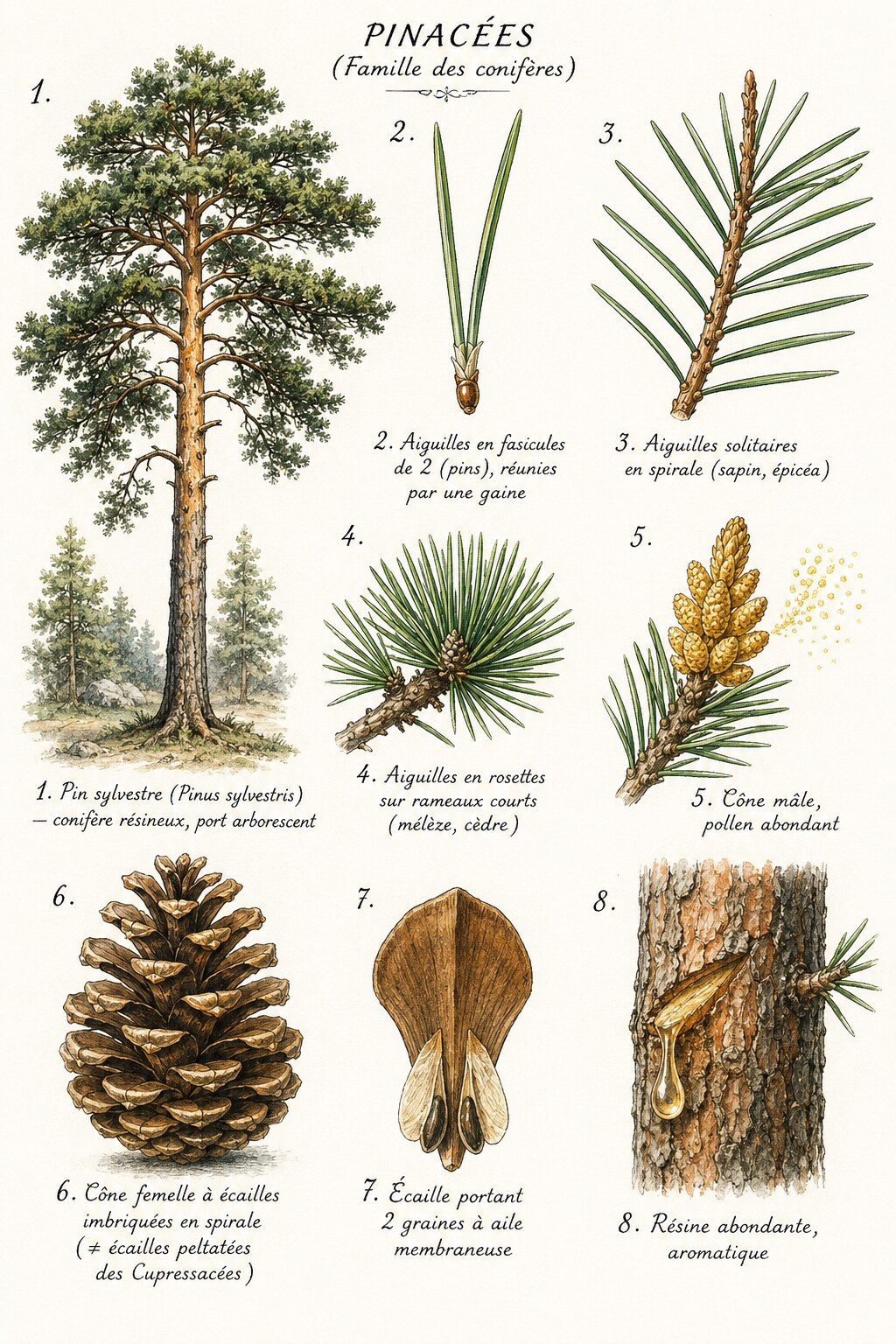 Planche des caractères distinctifs de la famille des Pinacées