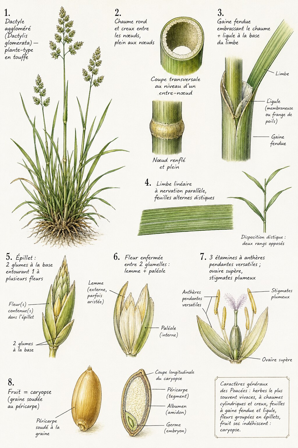 Planche des caractères distinctifs de la famille des Poacées