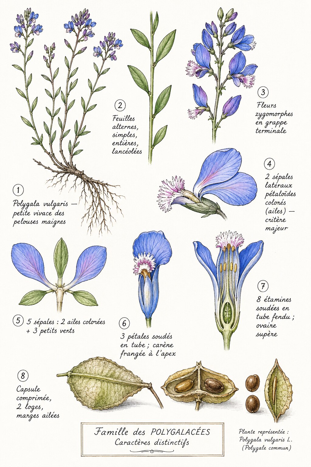 Planche des caractères distinctifs de la famille des Polygalacées