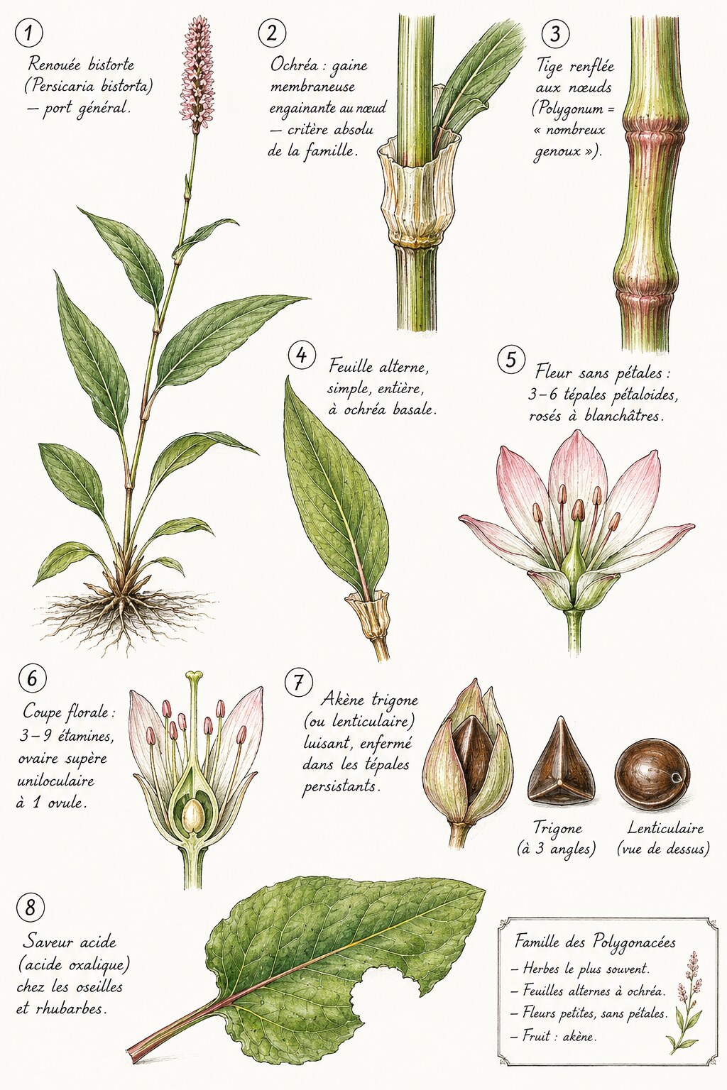 Planche des caractères distinctifs de la famille des Polygonacées