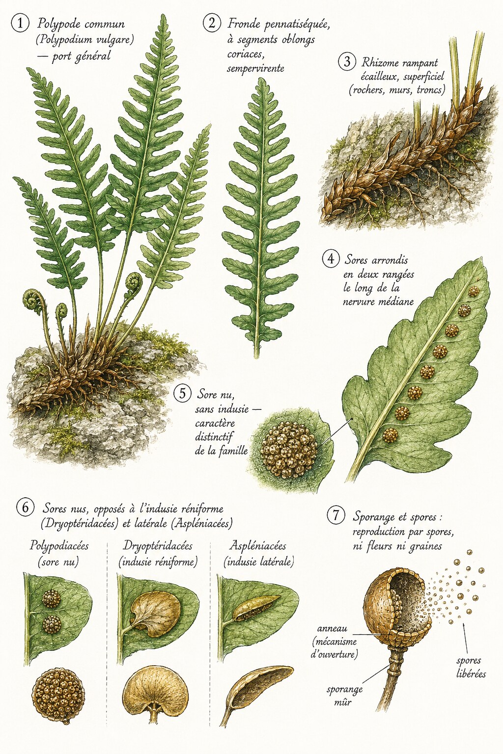 Planche des caractères distinctifs de la famille des Polypodiacées