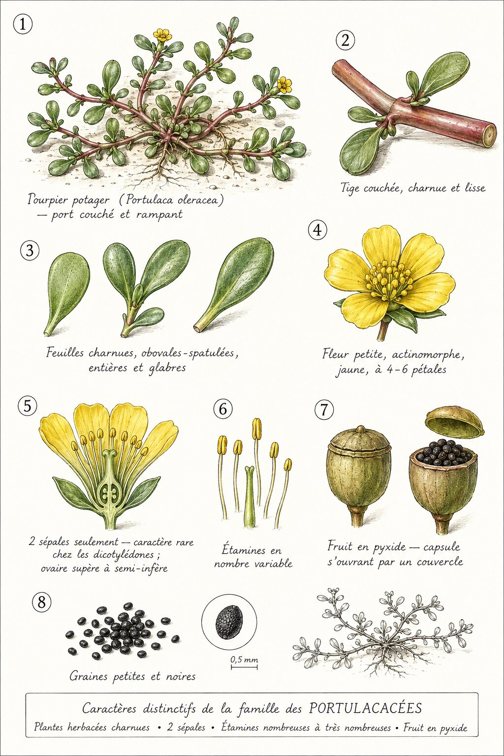 Planche des caractères distinctifs de la famille des Portulacacées