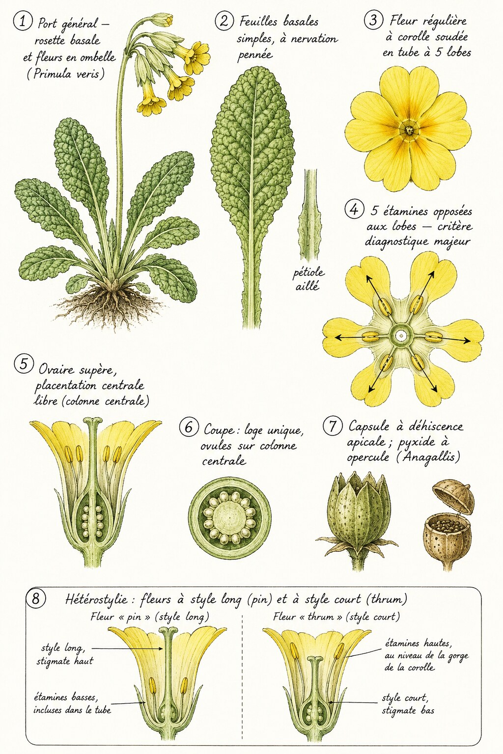 Planche des caractères distinctifs de la famille des Primulaceae