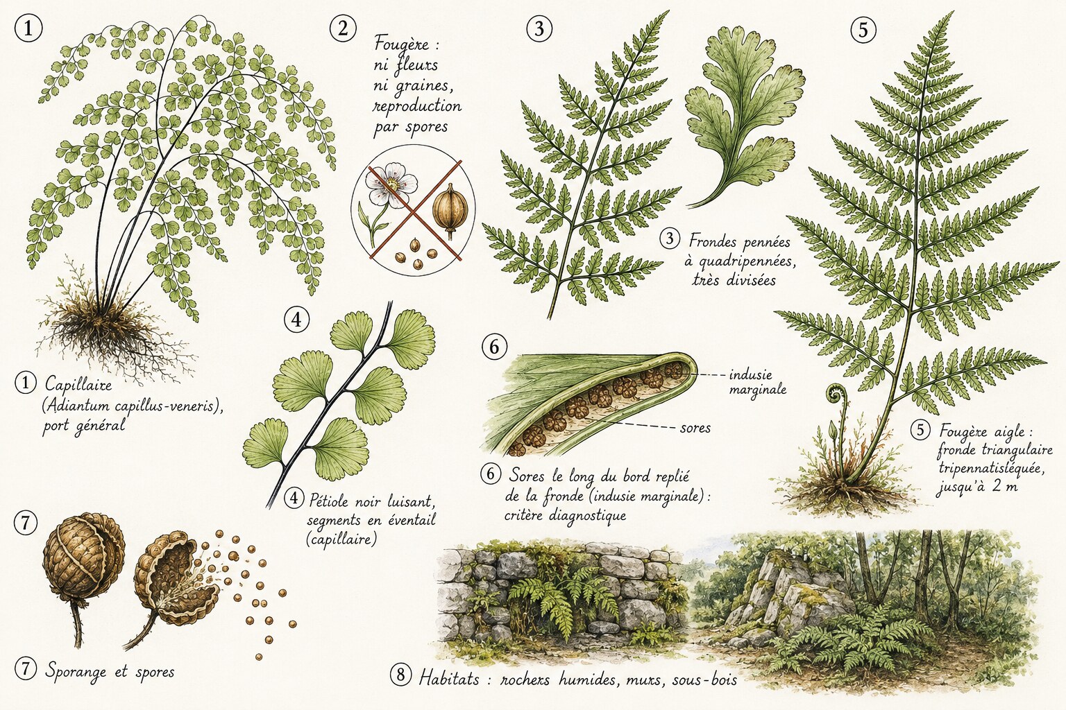 Planche des caractères distinctifs de la famille des Ptéridacées
