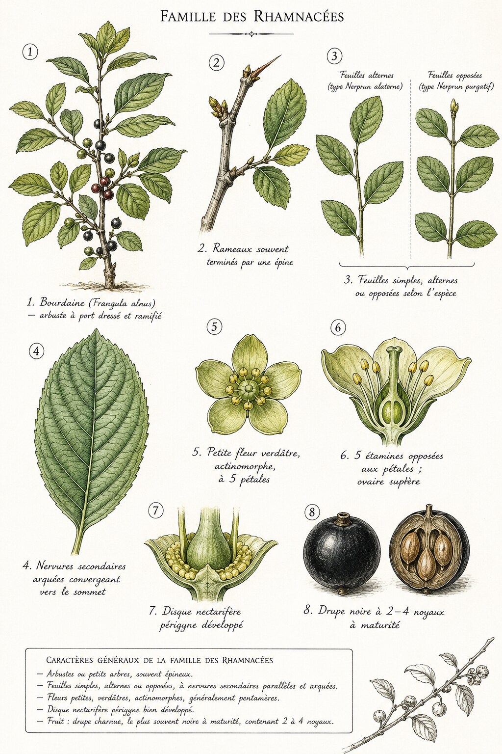 Planche des caractères distinctifs de la famille des Rhamnacées