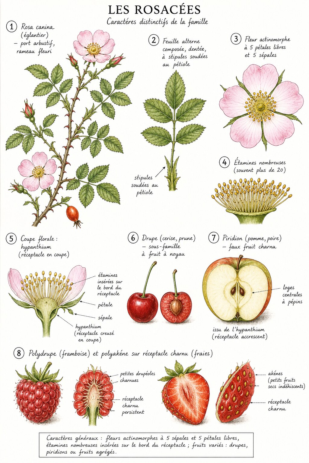 Planche des caractères distinctifs de la famille des Rosacées