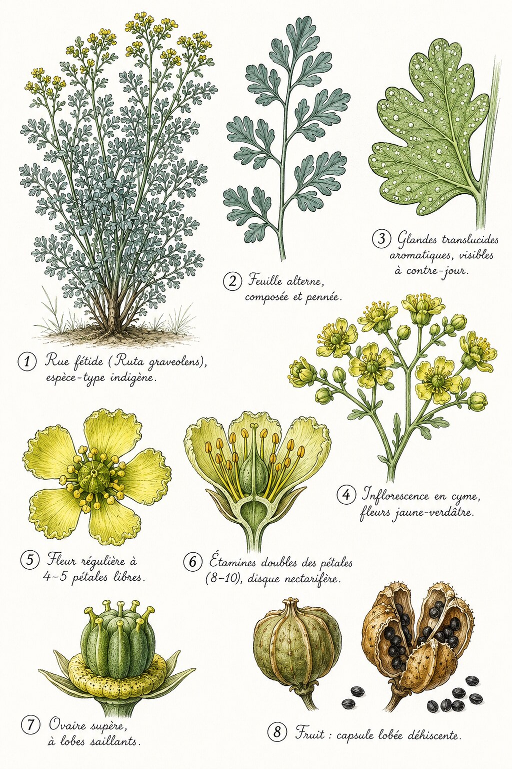 Planche des caractères distinctifs de la famille des Rutacées