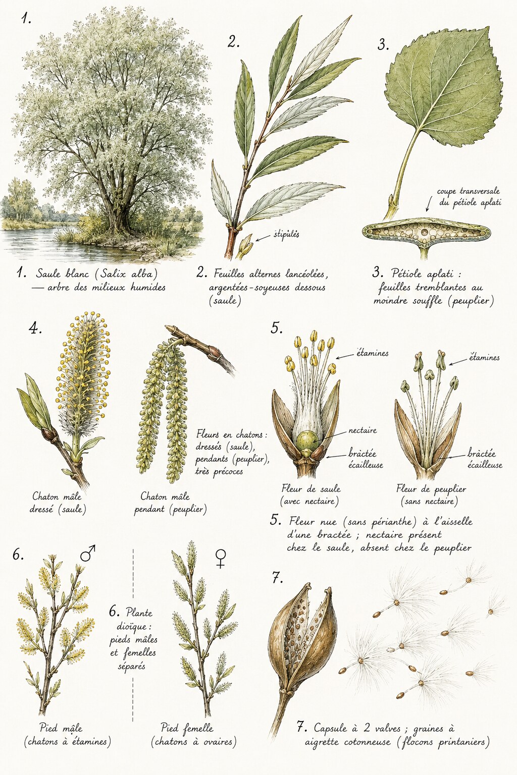 Planche des caractères distinctifs de la famille des Salicacées