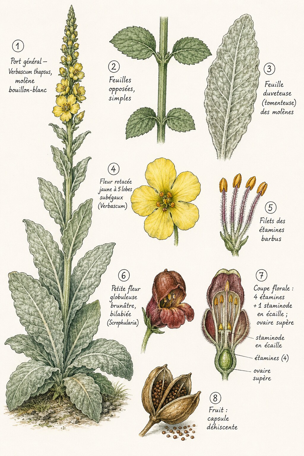 Planche des caractères distinctifs de la famille des Scrofulariacées