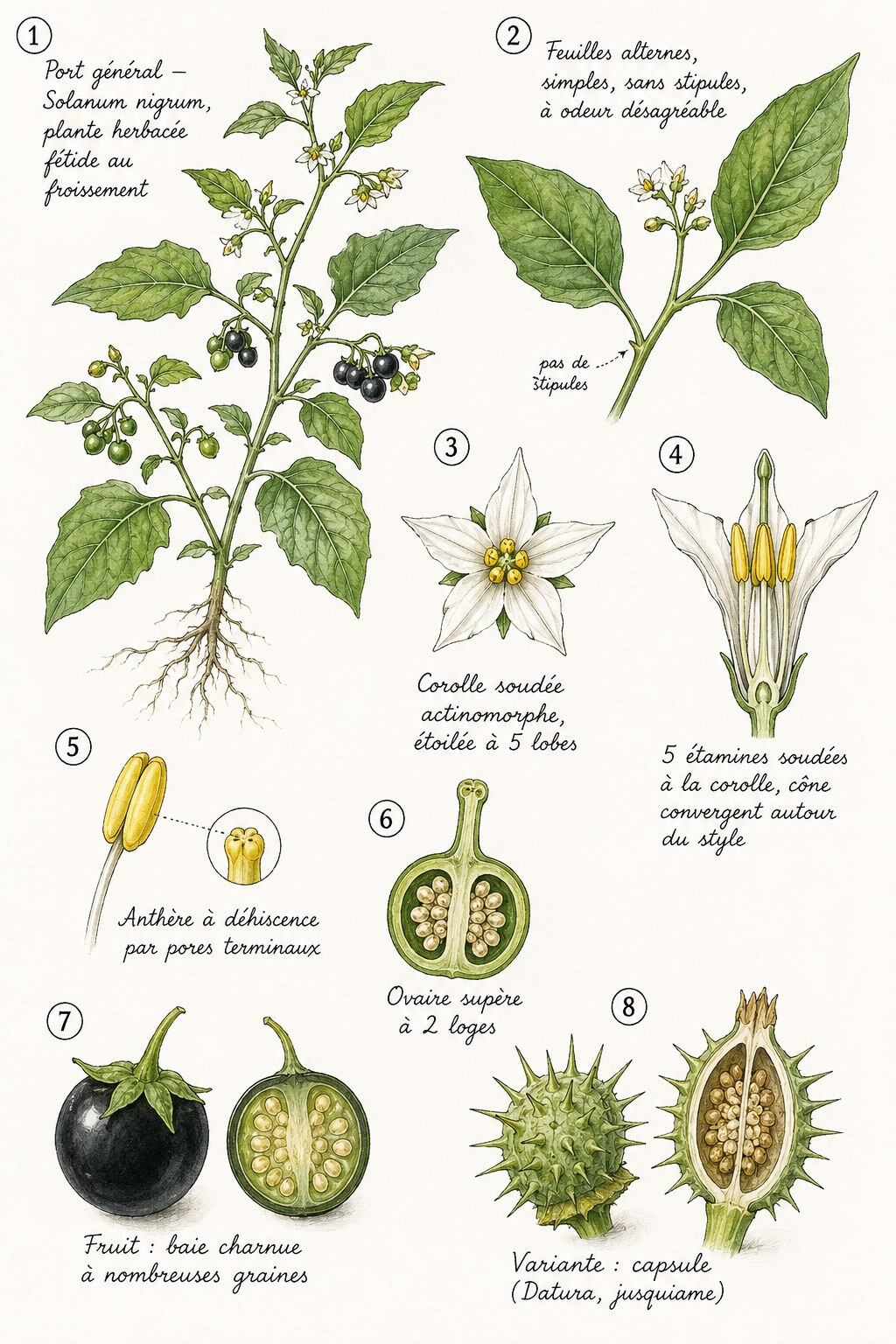 Planche des caractères distinctifs de la famille des Solanacées