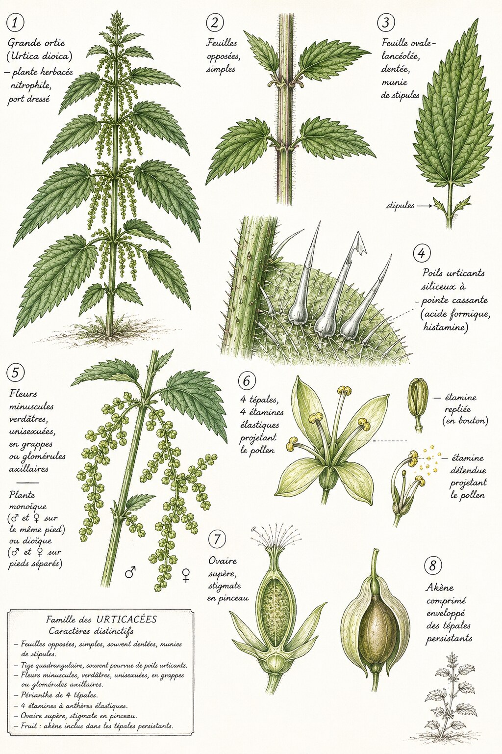 Planche des caractères distinctifs de la famille des Urticacées