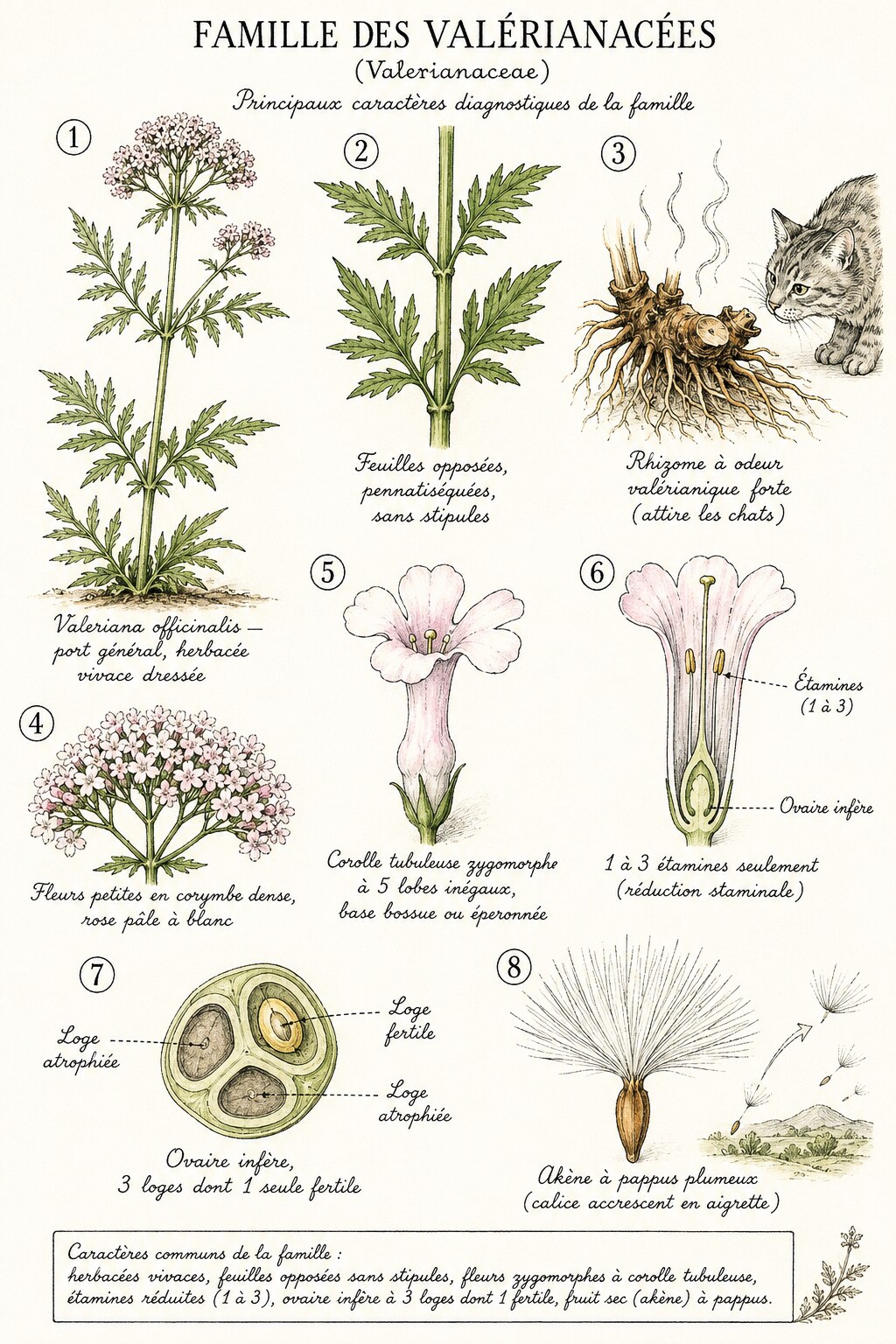 Planche des caractères distinctifs de la famille des Valérianacées