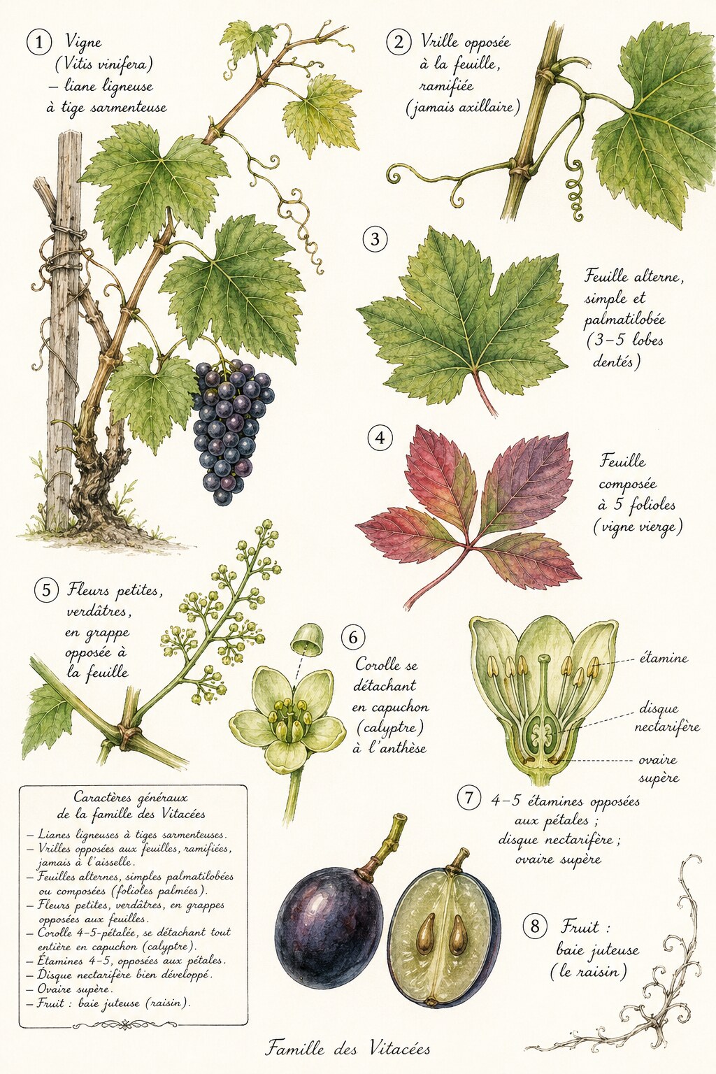 Planche des caractères distinctifs de la famille des Vitacées
