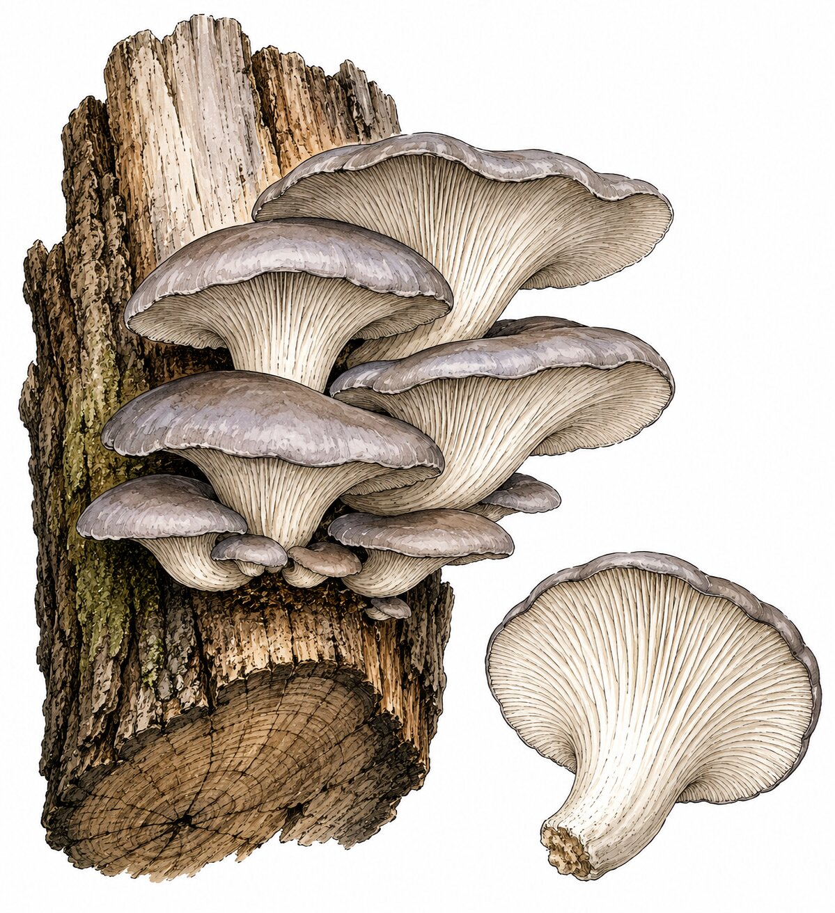 Dessin — Pleurotus ostreatus (Pleurote en huître)
