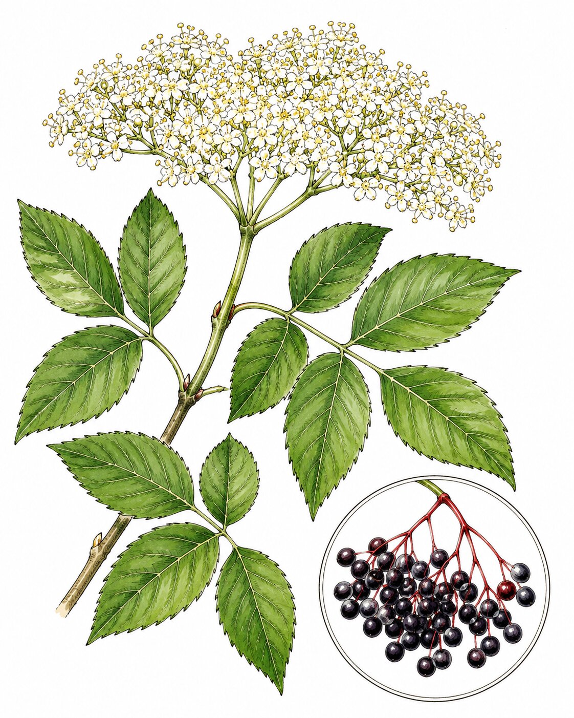 Dessin — Sambucus nigra (Sureau noir)
