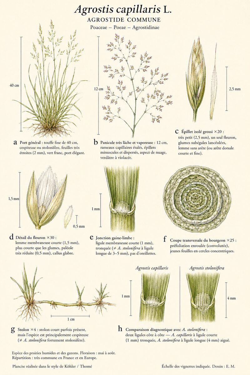 Planche botanique de Agrostis capillaris — Agrostide commune