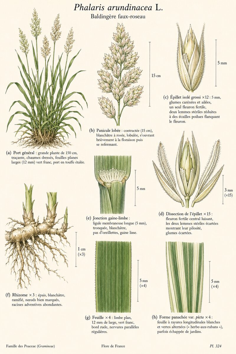 Planche botanique de Phalaris arundinacea — Baldingère faux-roseau