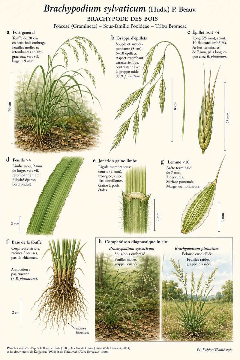 Planche botanique de Brachypodium sylvaticum — Brachypode des bois