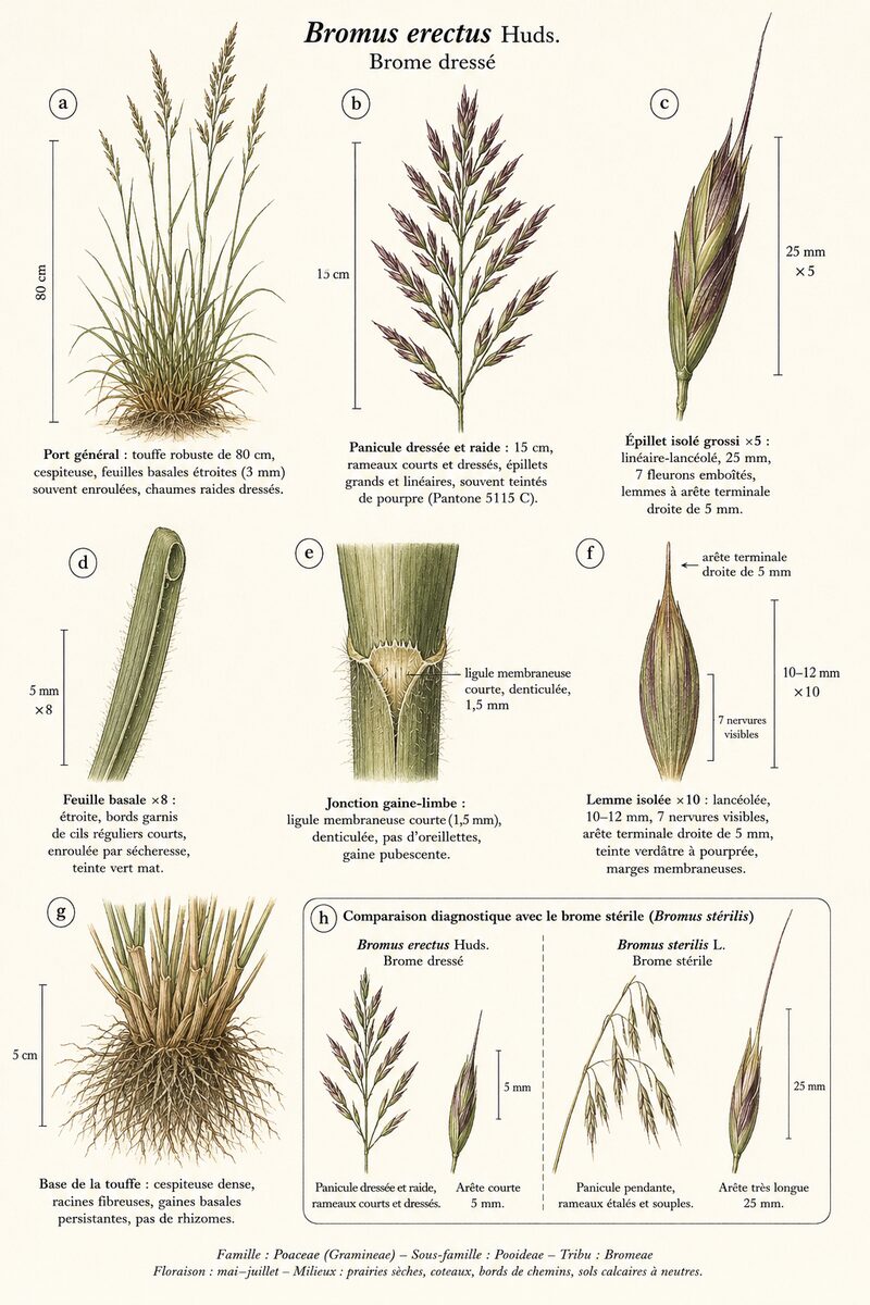 Planche botanique de Bromus erectus — Brome dressé