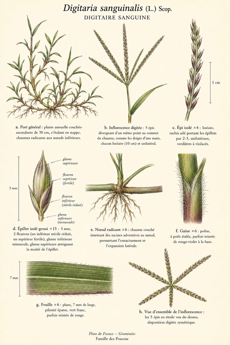 Planche botanique de Digitaria sanguinalis — Digitaire sanguine