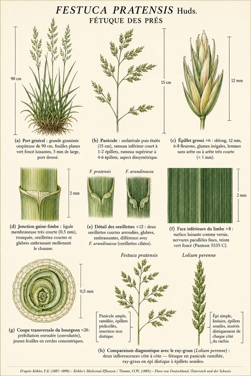 Planche botanique de Festuca pratensis — Fétuque des prés
