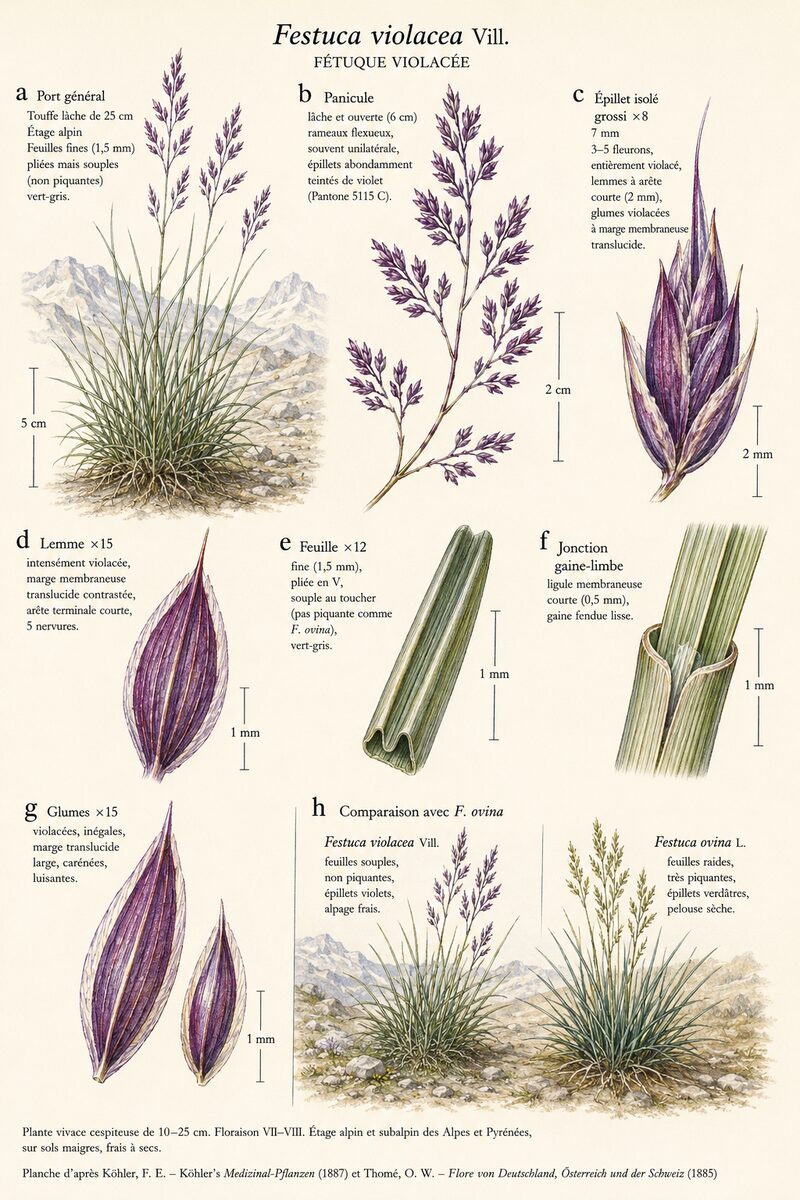 Planche botanique de Festuca violacea — Fétuque violacée