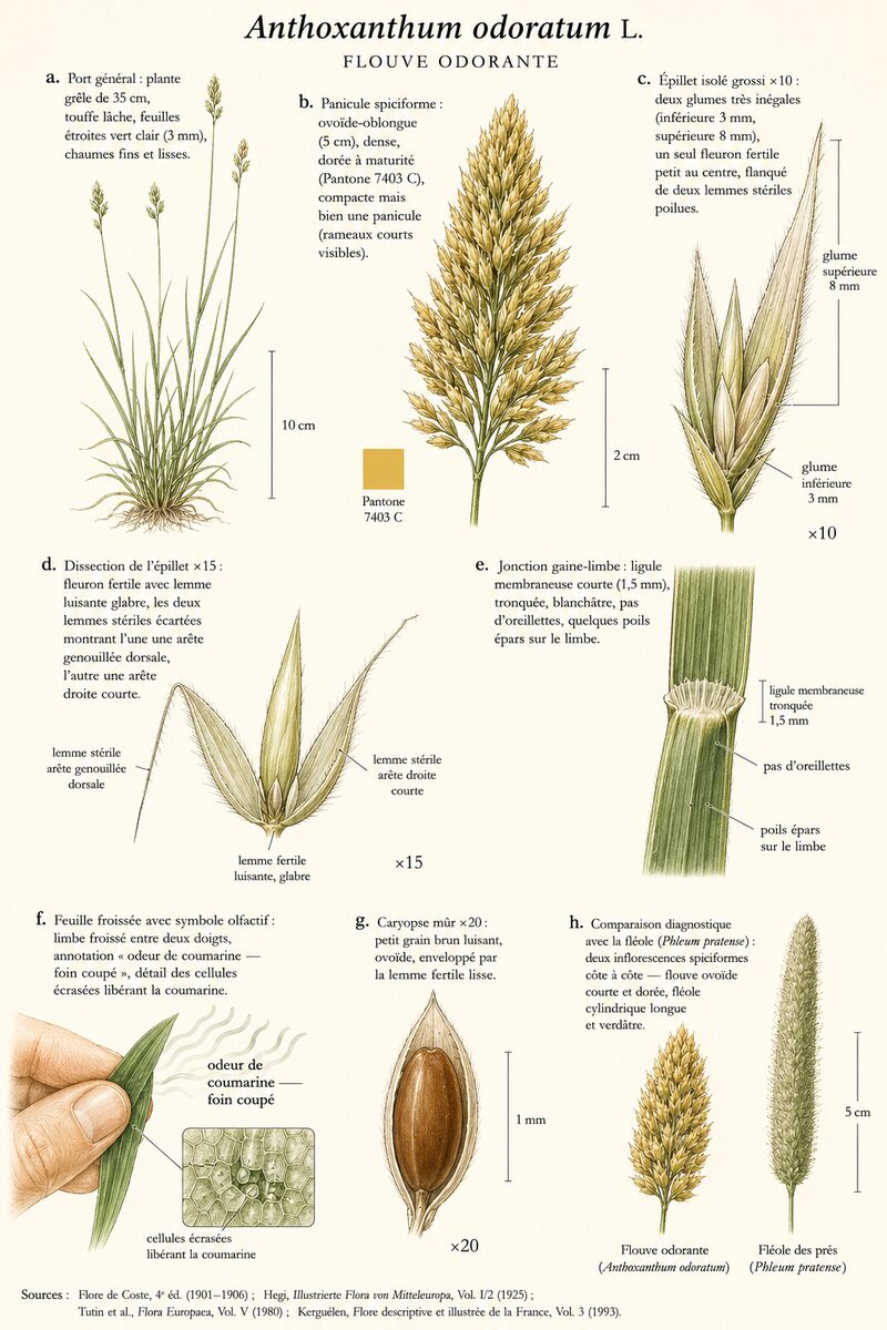 Planche botanique de Anthoxanthum odoratum — Flouve odorante