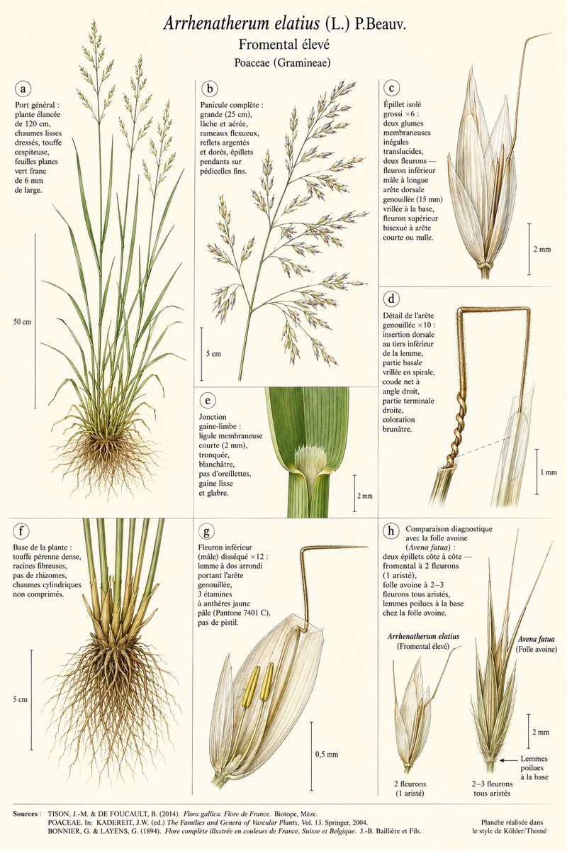 Planche botanique de Arrhenatherum elatius — Fromental élevé